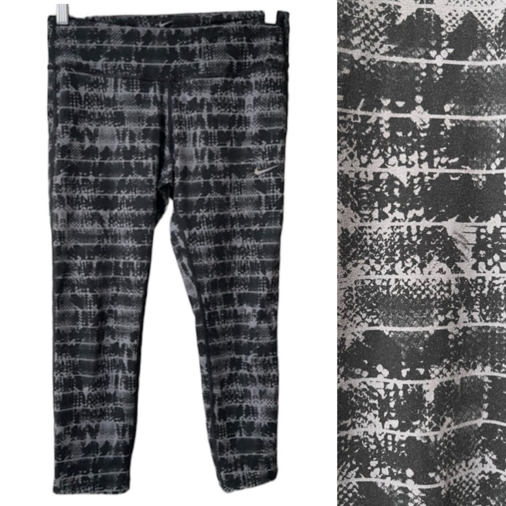 NIKE Cropped Epic Viper Print Black Gray Running Tights Size Medium - Picture 1 of 13